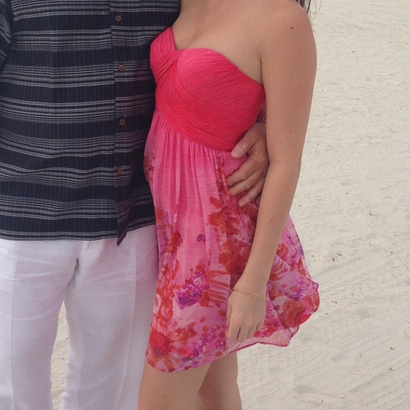 Strapless floral, pink silk Aidan Mattox dress - Picture 3 of 7